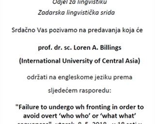 Poziv na predavanja prof. dr. sc. Lorena A. Billingsa (International University of Central Asia)
